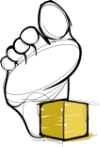 barefoot games logo of a foot stepping on a yellow die
