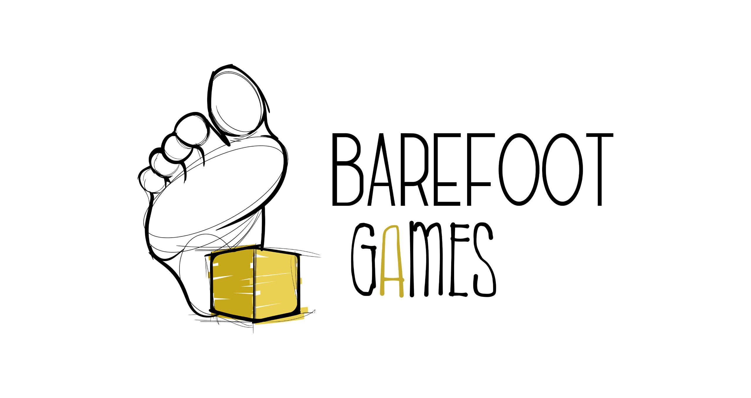 barefoot games logo of a foot stepping on a yellow die
